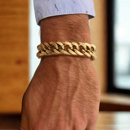 Heren goudkleurige Cubaanse kettingarmband, dikke 8/10/12/15 mm