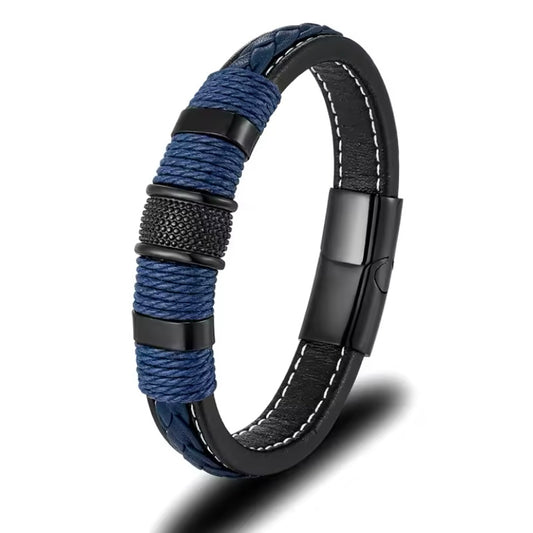 Stijlvolle Gevlochten Leren Armband voor Mannen – Blauw Leder