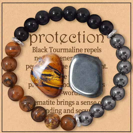 3-delige Kralenarmband Set + 2 Edelstenen | Tijgeroog & Obsidiaan