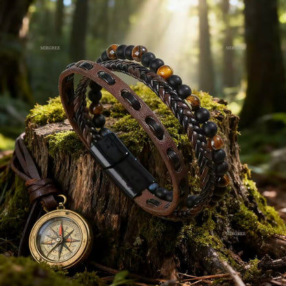 1pc heren retro bruin PU-leer tijgeroog | tijdelijk 20%