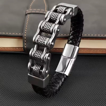 Biker Chain Leren Armband