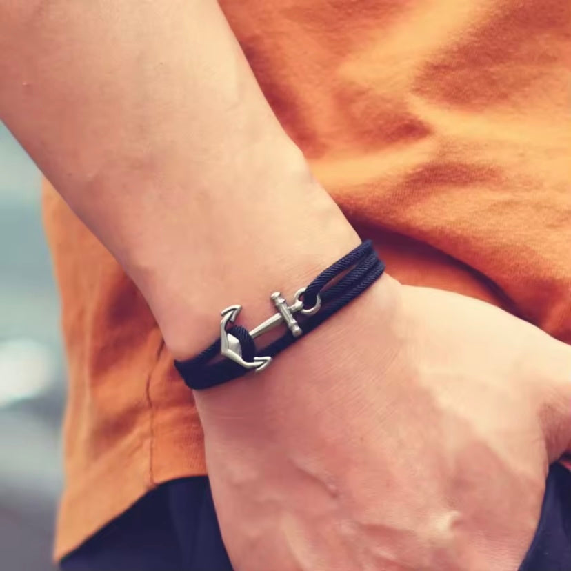 Minimalistische verstelbare herenarmband – handgemaakte nautische armband van 3 mm dun maritiem touw met roestvrijstalen details