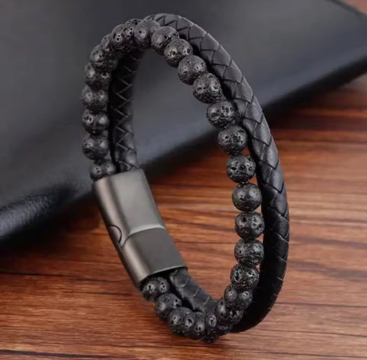 The Element™ – Herenarmband van Natuursteen, Leer & Vulkanische Kralen