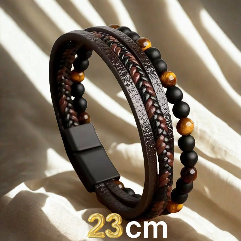 Tijgeroog Kralen & Lederen Armband – Multi-Layer